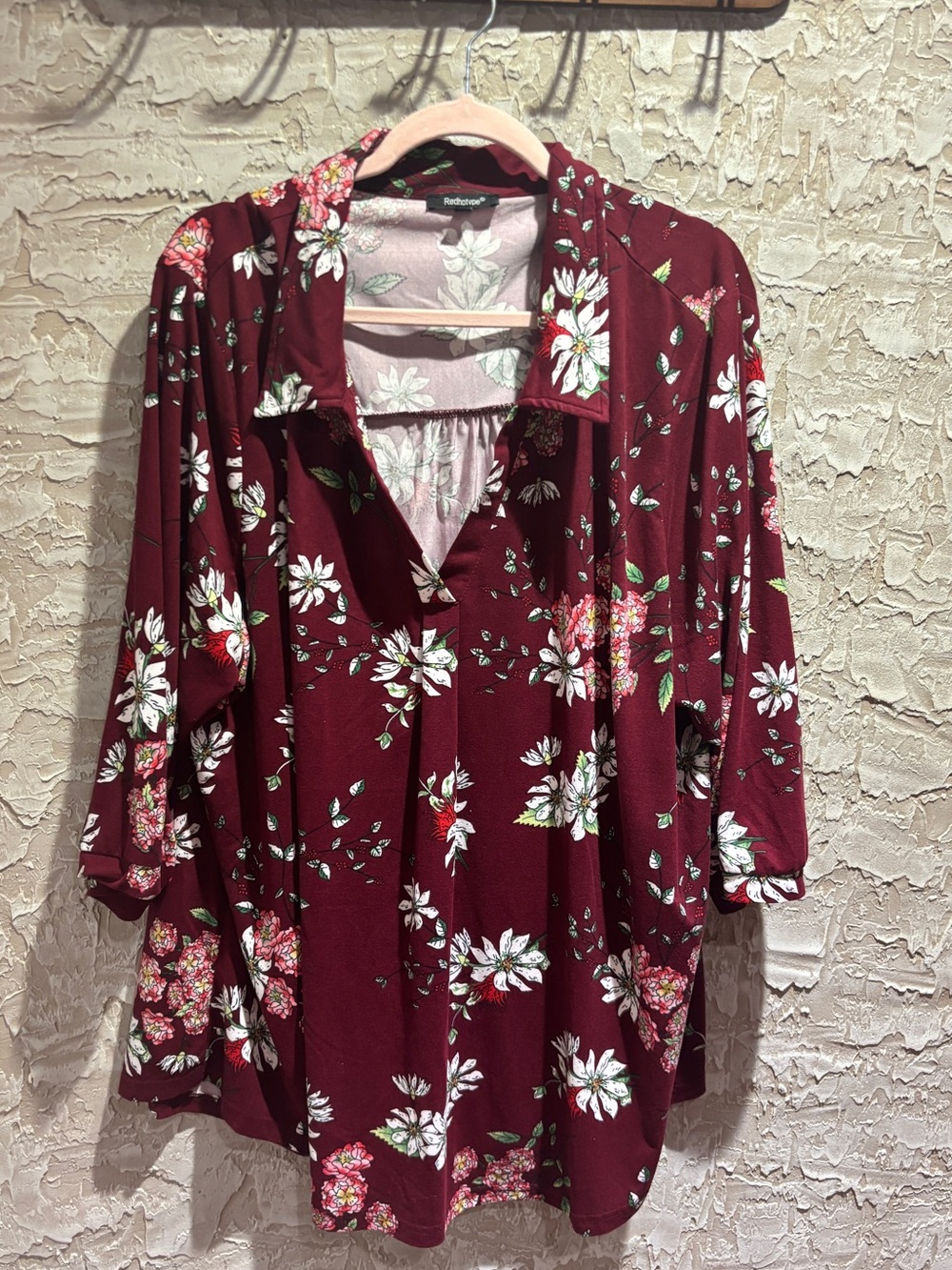 RACHEL Rachel Roy Burgundy Floral Tunic Shirt